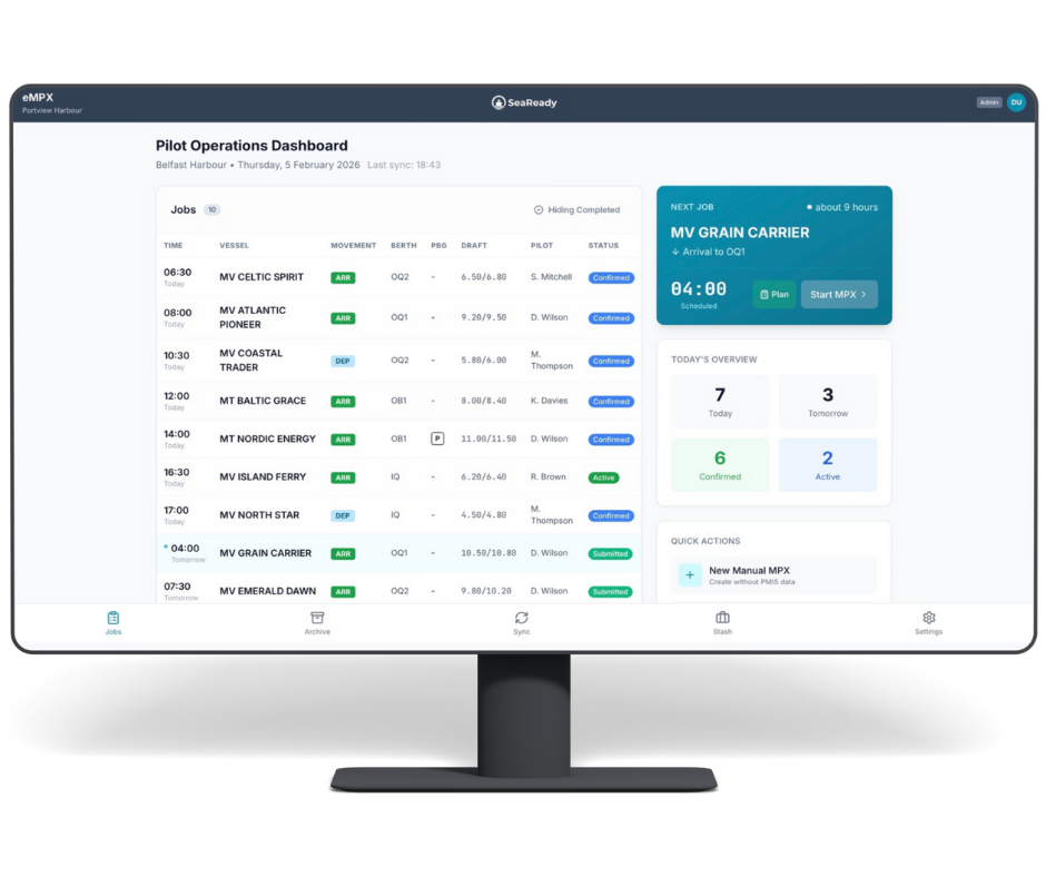 SeaReady eMPX desktop dashboard with job assignments